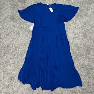 KOH KOH Maxi Dress Womens 3XL NT368‎ Cobalt Royal Blue Butterfly Sleeve V-Neck